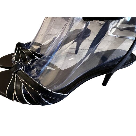 Coach Meg Matte Calf/Land Snake Heels Black-White size 8.5 kitten heel - Picture 3 of 10